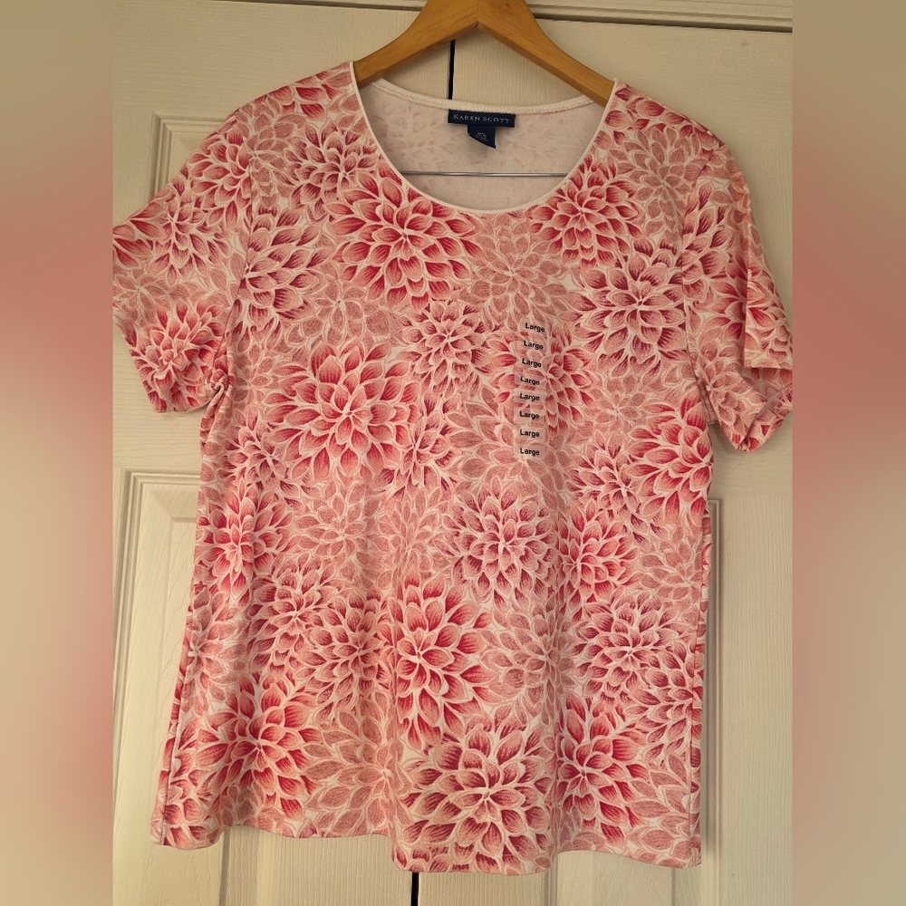 NWT Karen Scott Pink Floral Cotton Short Sleeve Top